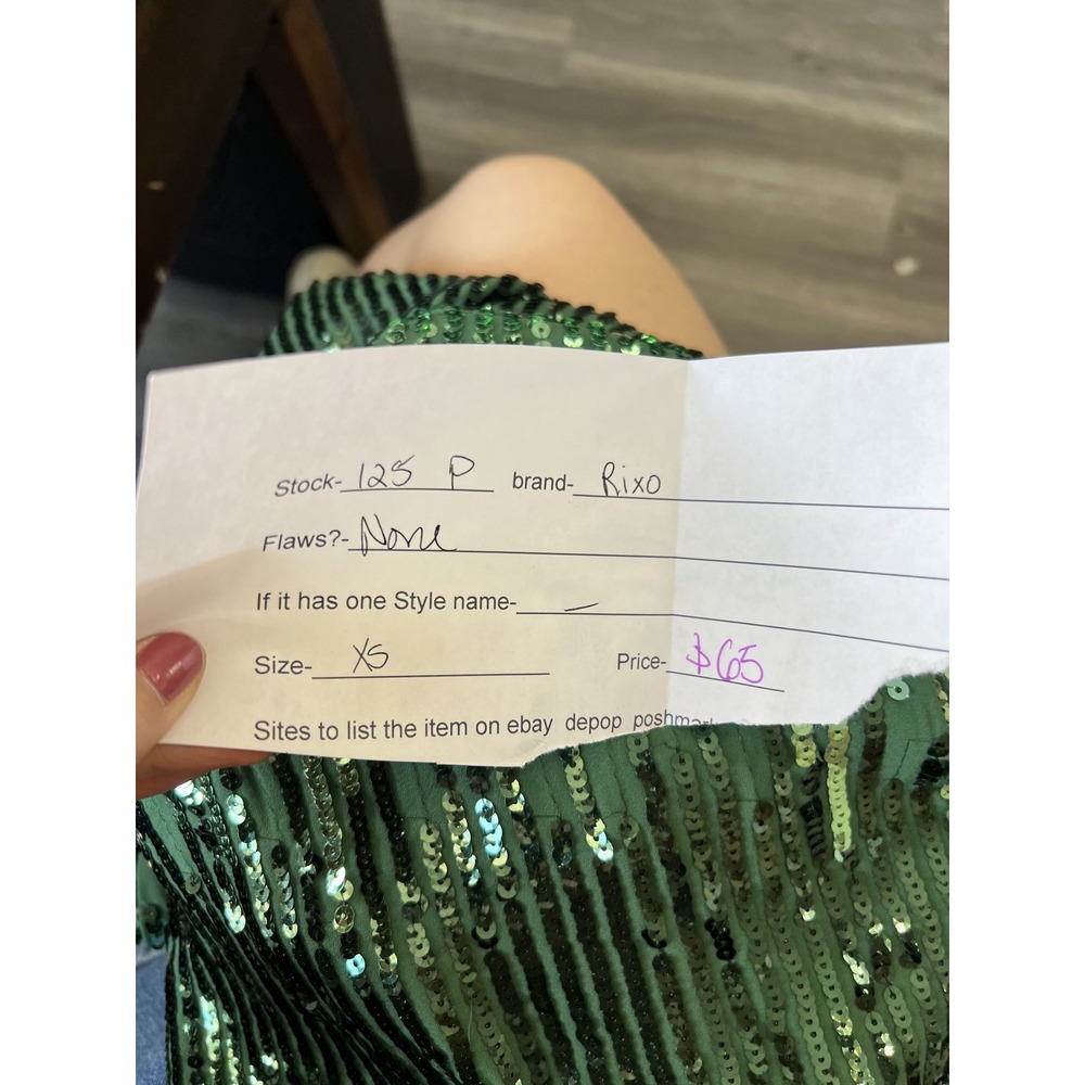 Rixo Green Sequin Long Sleeve Mock Neck Mini Dress XS - Picture 8 of 8